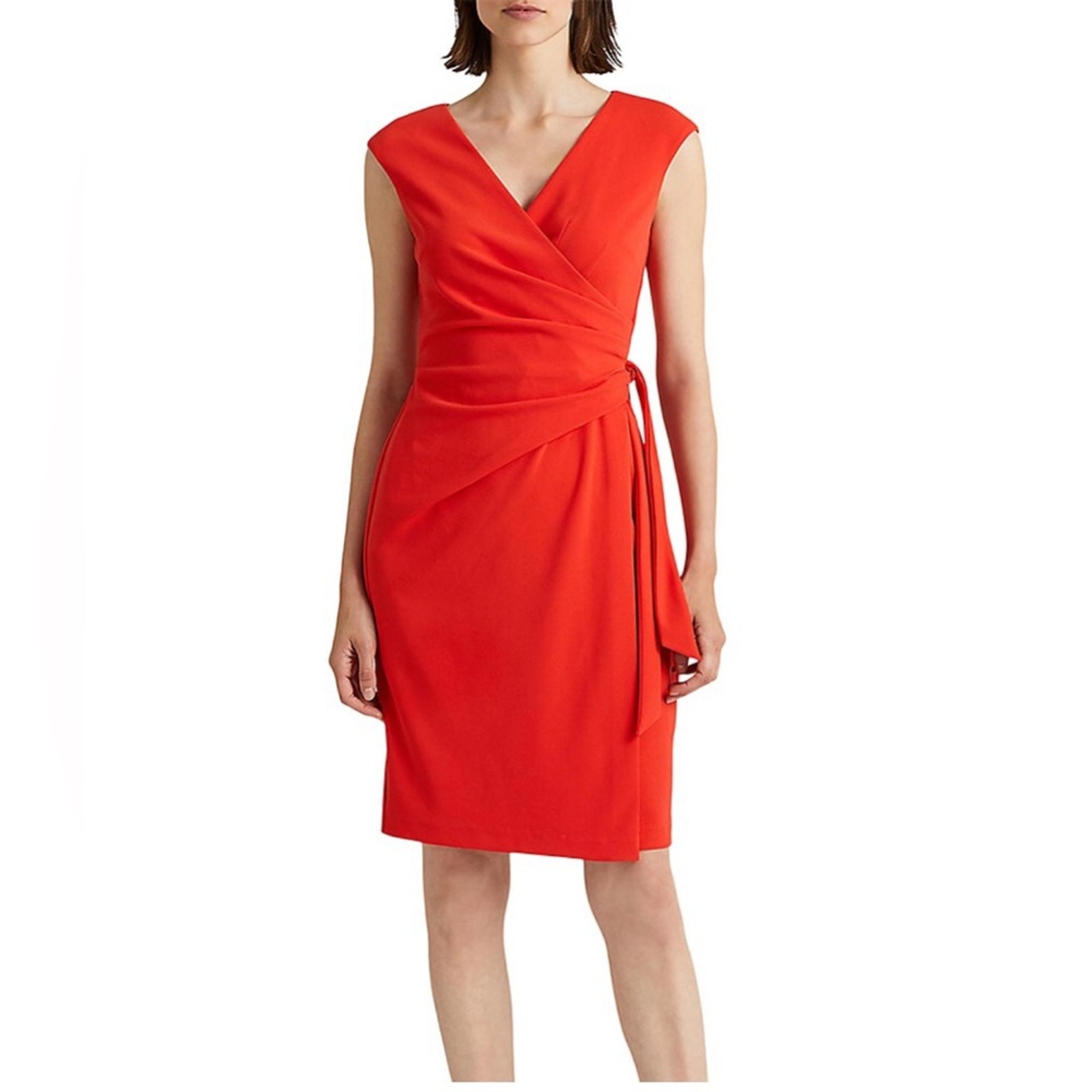 Lauren Ralph Lauren Faux Wrap Red Cherry Preppy V-Neck Dress Women’s Size 8 Nwt